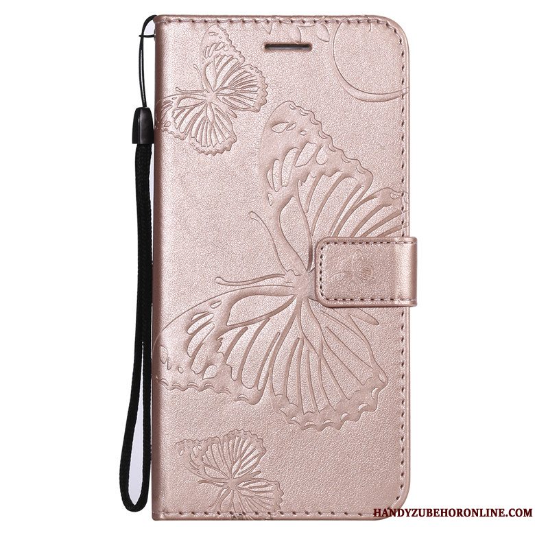 Etui Samsung Galaxy A8s Beskyttelse Telefonsommerfugl Blomster, Cover Samsung Galaxy A8s Læder Rosa Guld Anti-fald