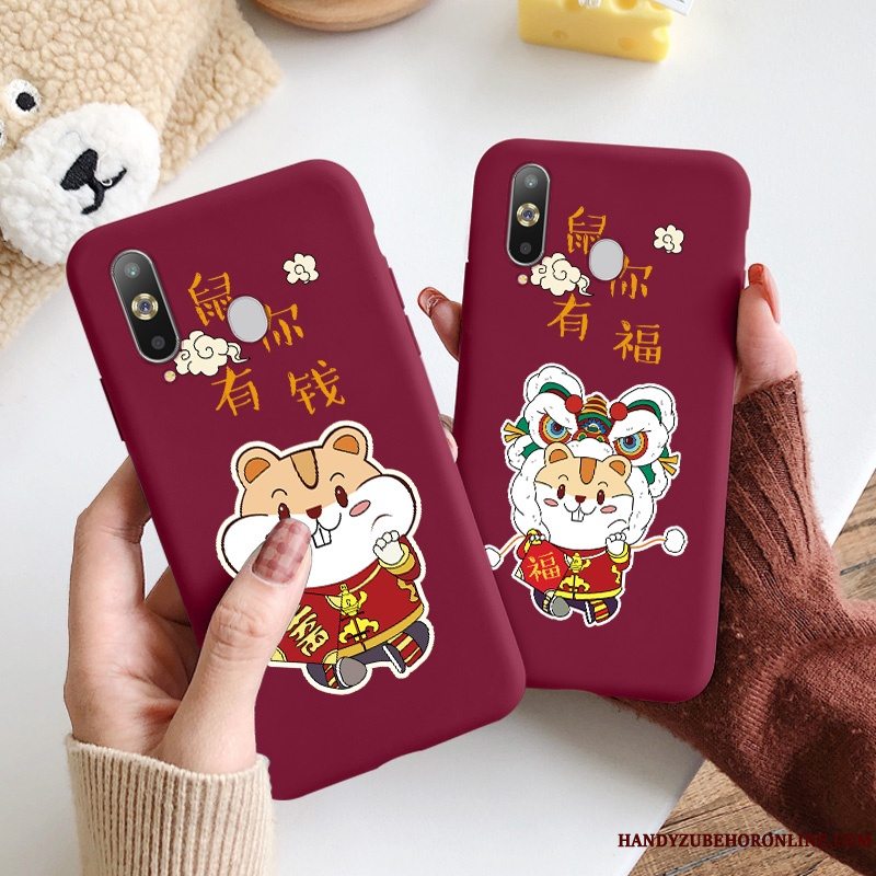 Etui Samsung Galaxy A8s Kreativ Net Red Ny, Cover Samsung Galaxy A8s Beskyttelse Anti-fald Nubuck