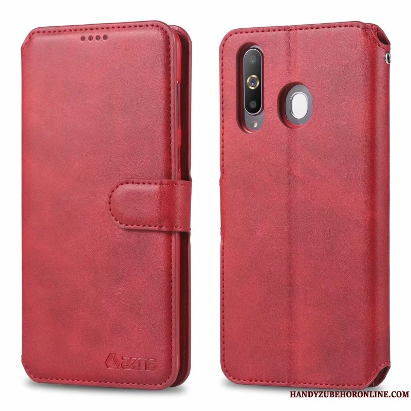 Etui Samsung Galaxy A8s Læder Skærmbeskyttelse Telefon, Cover Samsung Galaxy A8s Blød Hængende Ornamenter Rød