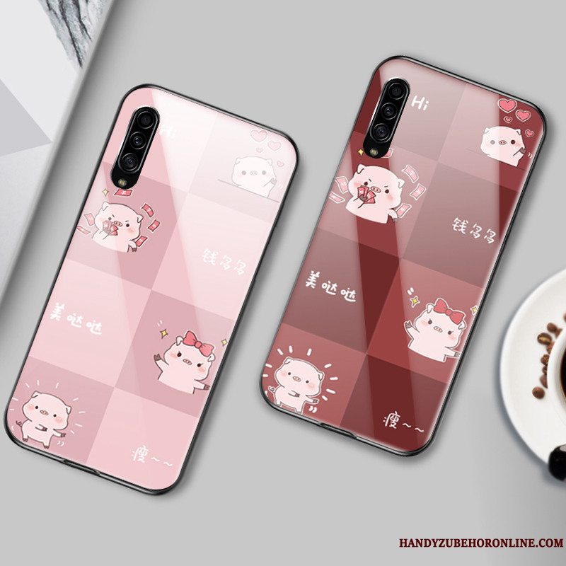 Etui Samsung Galaxy A90 5g Cartoon Glas Telefon, Cover Samsung Galaxy A90 5g Beskyttelse Lyserød Krokodille