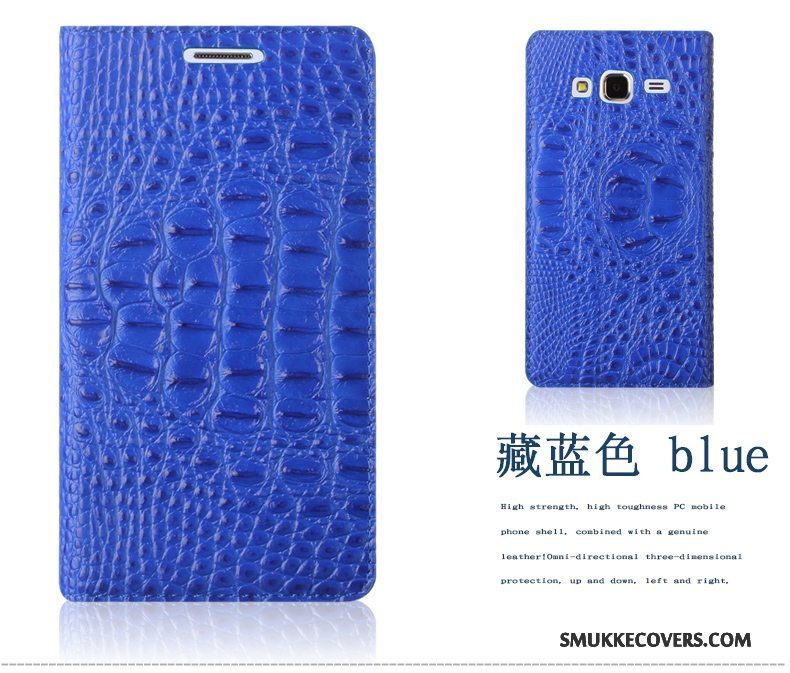 Etui Samsung Galaxy J3 2015 Læder Krokodille Mønster Telefon, Cover Samsung Galaxy J3 2015 Beskyttelse Blå