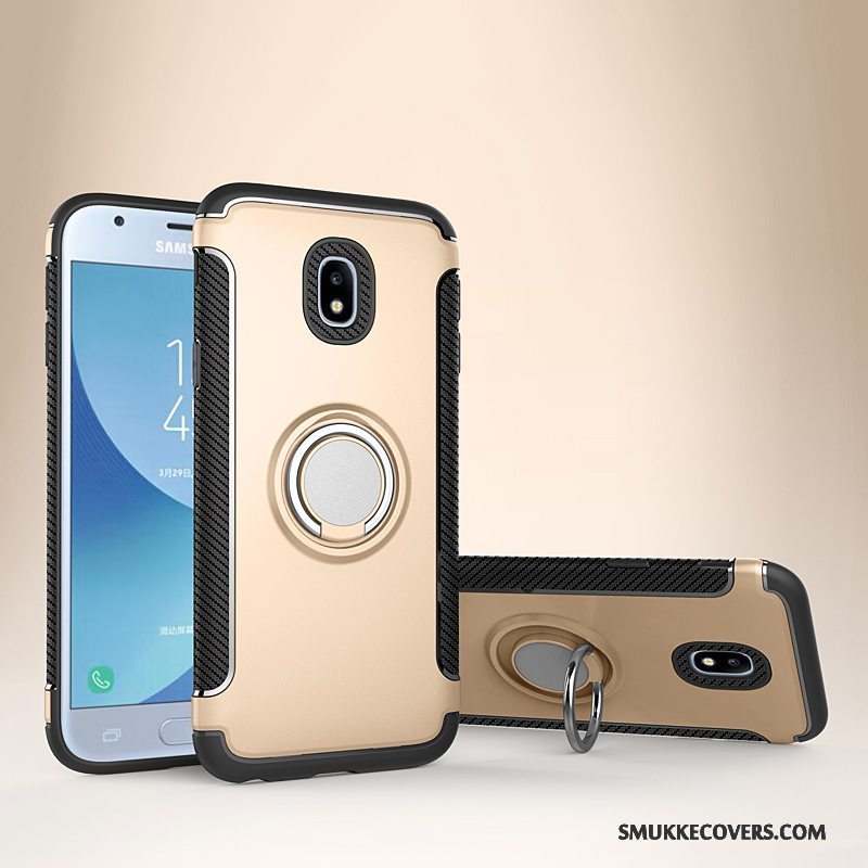 Etui Samsung Galaxy J3 2017 Læder Bil Guld, Cover Samsung Galaxy J3 2017 Beskyttelse Ring Anti-fald