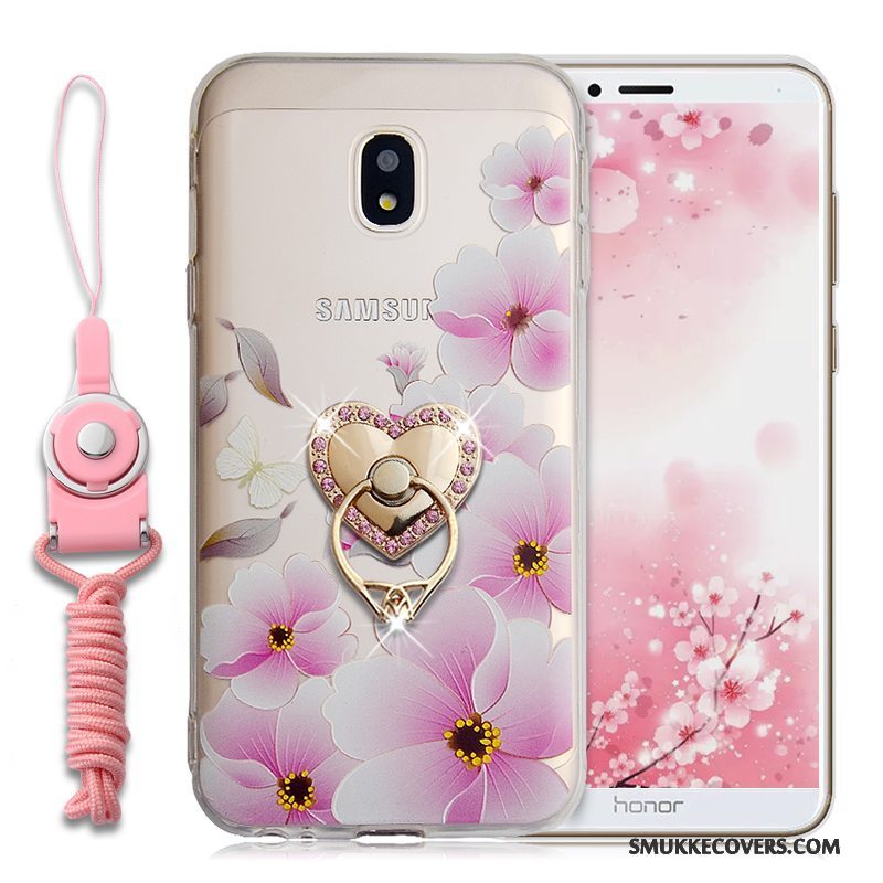 Etui Samsung Galaxy J3 2017 Relief Telefonanti-fald, Cover Samsung Galaxy J3 2017 Beskyttelse Ring Lyserød