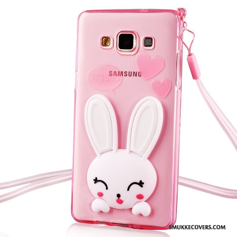 Etui Samsung Galaxy J7 2015 Cartoon Hængende Ornamenter Gennemsigtig, Cover Samsung Galaxy J7 2015 Blød Telefonlyserød