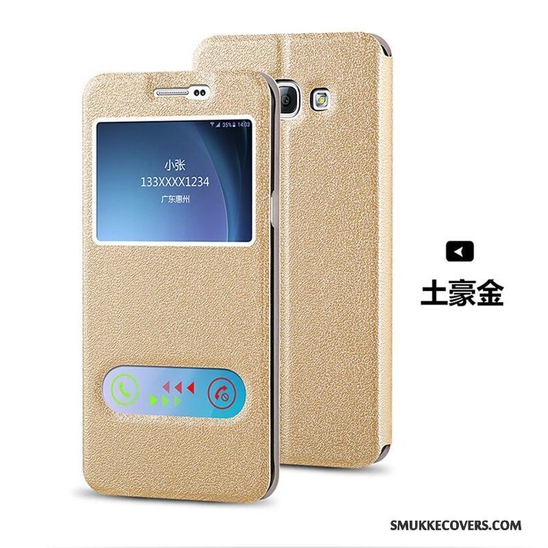 Etui Samsung Galaxy J7 2015 Folio Ny Telefon, Cover Samsung Galaxy J7 2015 Læder Guld