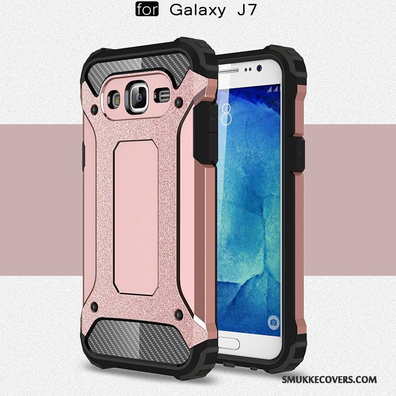 Etui Samsung Galaxy J7 2015 Silikone Telefonlyserød, Cover Samsung Galaxy J7 2015 Blød Anti-fald