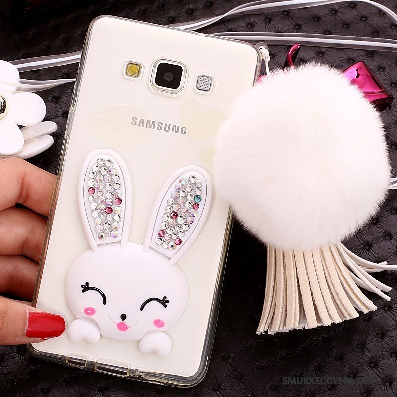 Etui Samsung Galaxy J7 2015 Strass Hvid Telefon, Cover Samsung Galaxy J7 2015 Support Kanin Pels Bold