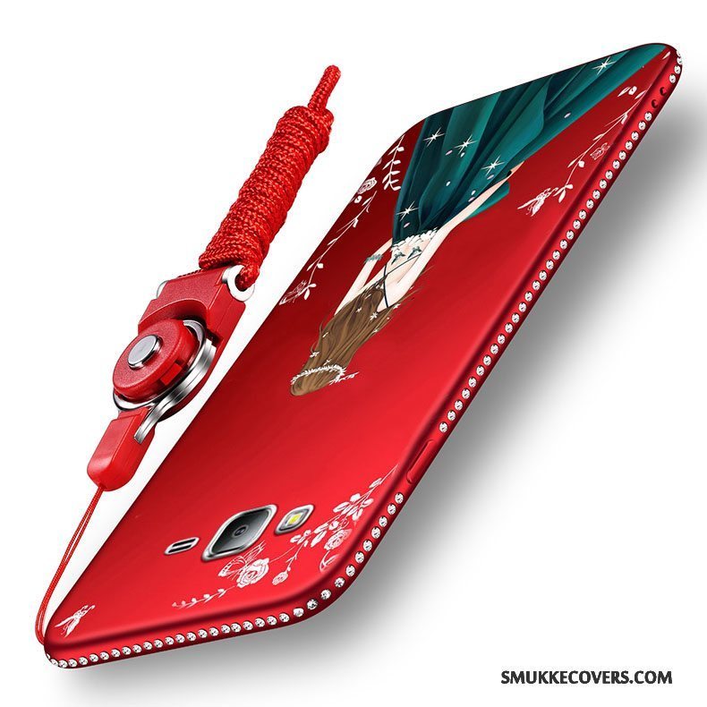 Etui Samsung Galaxy J7 2015 Tasker Anti-fald Rød, Cover Samsung Galaxy J7 2015 Blød Nubuck Telefon