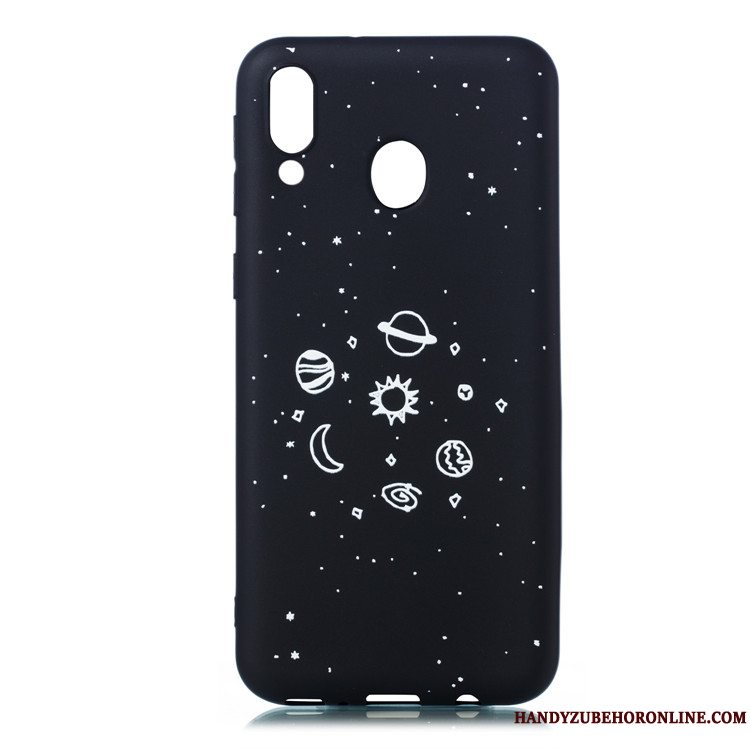 Etui Samsung Galaxy M20 Blød Tynd Nubuck, Cover Samsung Galaxy M20 Cartoon Sort Telefon