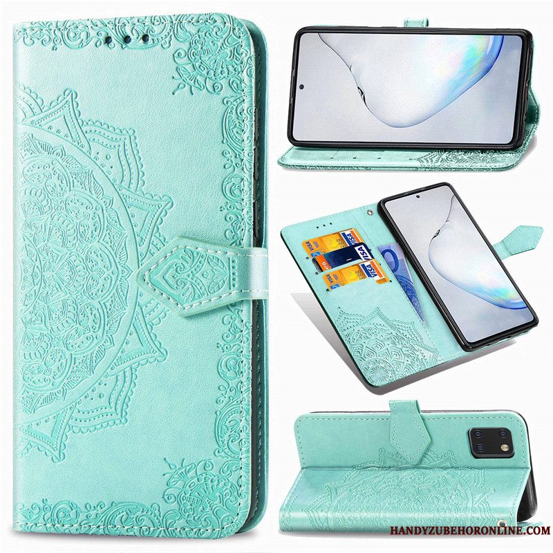 Etui Samsung Galaxy Note 10 Lite Relief Solid Farve Prægning, Cover Samsung Galaxy Note 10 Lite Folio Grøn Telefon