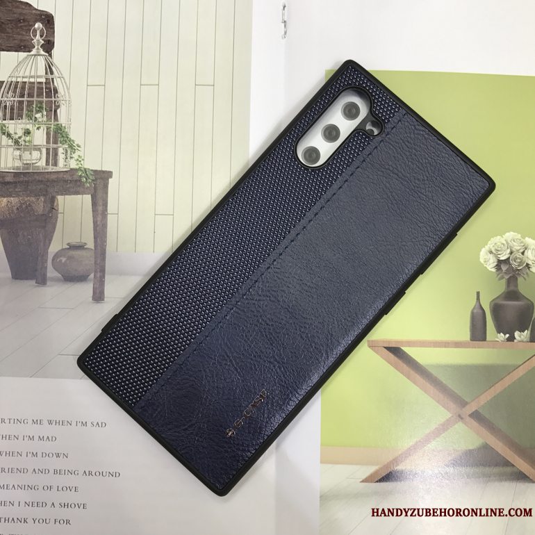 Etui Samsung Galaxy Note 10 Læder Blå Anti-fald, Cover Samsung Galaxy Note 10 Beskyttelse Splejsning Nylon