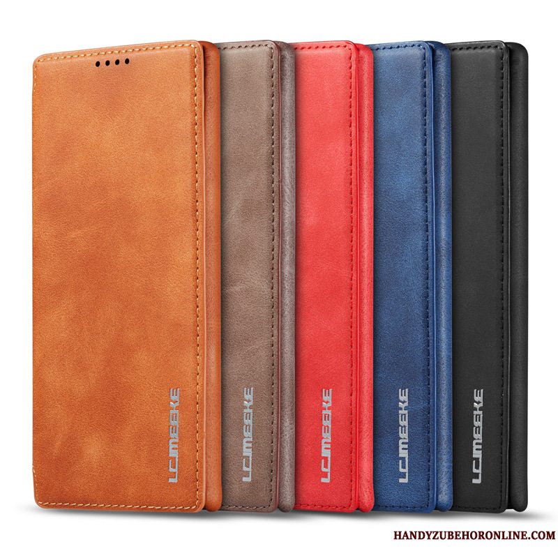 Etui Samsung Galaxy Note 10 Læder Kort Dyb Farve, Cover Samsung Galaxy Note 10 Folio Telefon