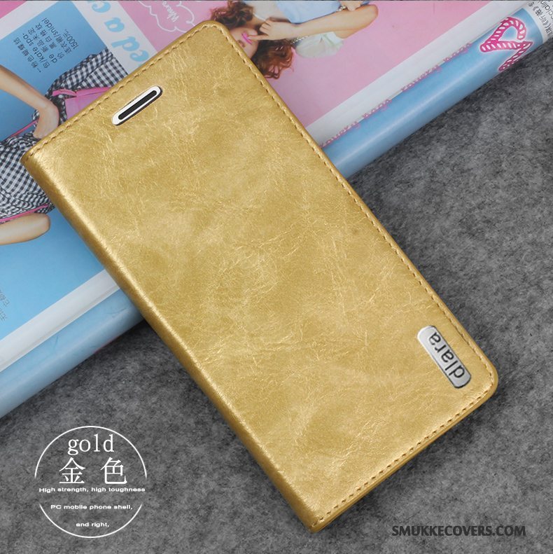 Etui Samsung Galaxy Note 5 Folio Telefonanti-fald, Cover Samsung Galaxy Note 5 Læder Guld Bagdæksel