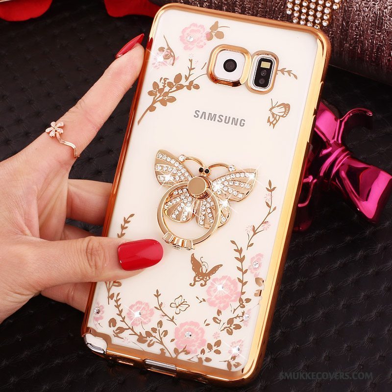 Etui Samsung Galaxy Note 5 Support Ring Guld, Cover Samsung Galaxy Note 5 Strass Anti-fald