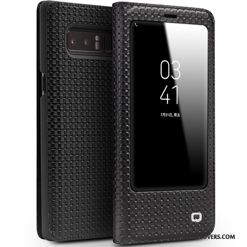 Etui Samsung Galaxy Note 8 Læder Åbn Vindue Telefon, Cover Samsung Galaxy Note 8 Folio Sort