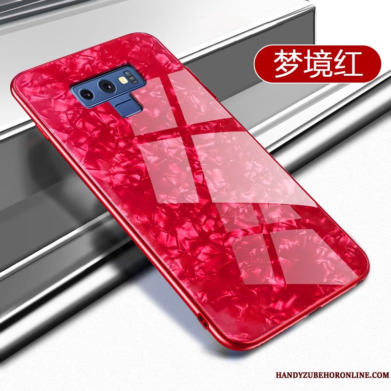 Etui Samsung Galaxy Note 9 Support Rød Glas, Cover Samsung Galaxy Note 9 Mønster Shell