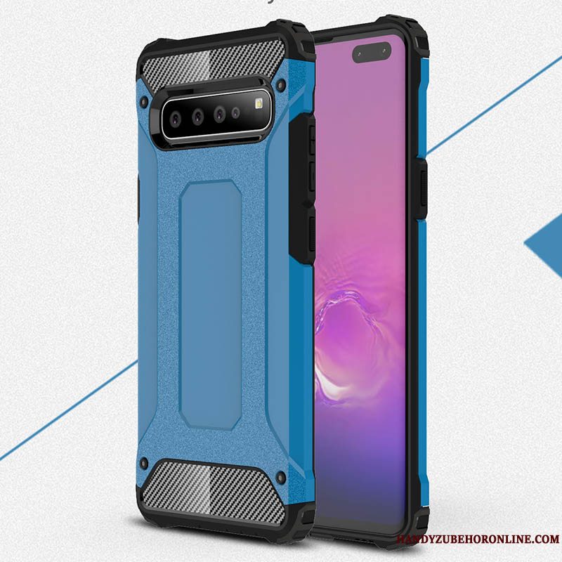 Etui Samsung Galaxy S10 5g Kreativ Nubuck Tykke, Cover Samsung Galaxy S10 5g Tasker Anti-fald Blå