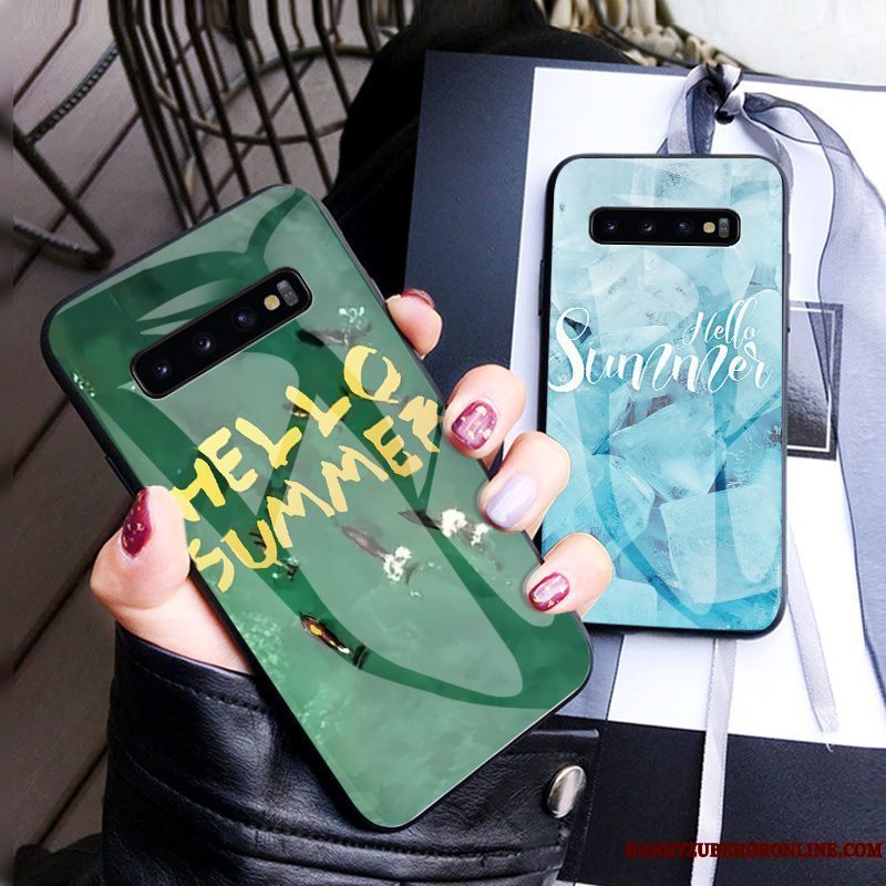 Etui Samsung Galaxy S10+ Farve Hærdet Glas Blå, Cover Samsung Galaxy S10+ Kreativ Anti-fald Af Personlighed