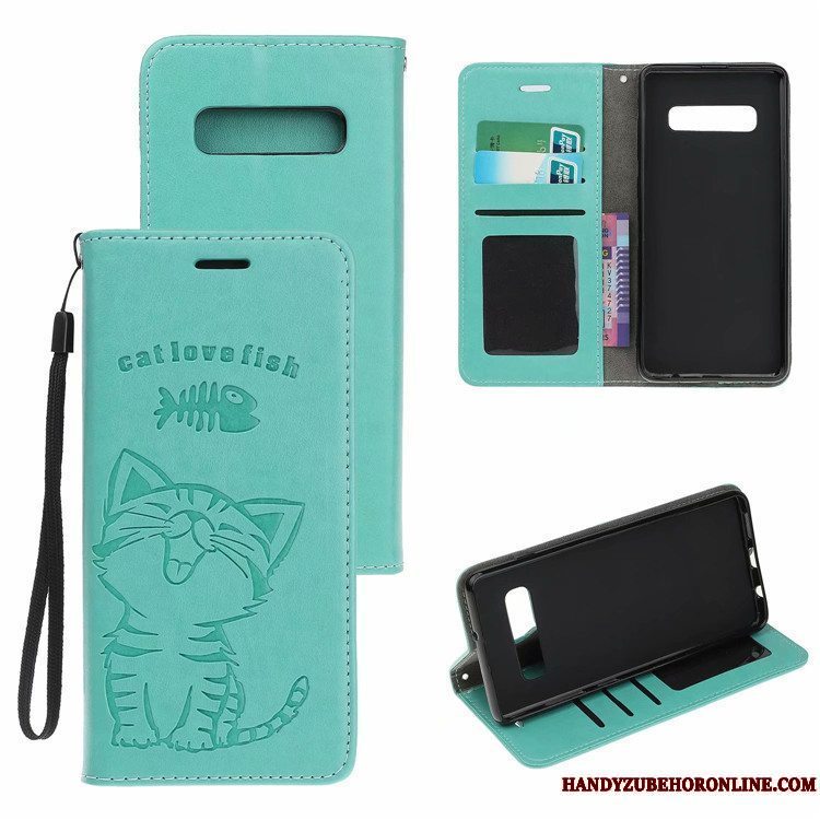 Etui Samsung Galaxy S10 Folio Anti-fald Blå, Cover Samsung Galaxy S10 Læder Kat Telefon