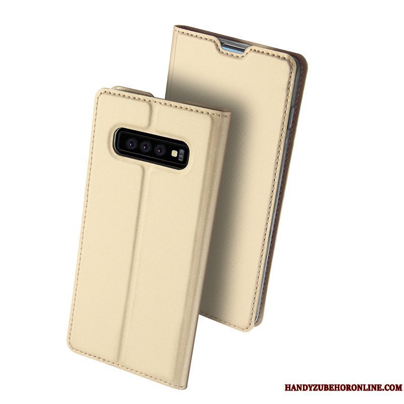 Etui Samsung Galaxy S10+ Folio Guld Business, Cover Samsung Galaxy S10+ Blød Kort Telefon