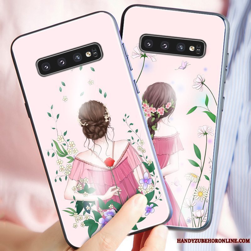 Etui Samsung Galaxy S10 Kreativ Glas Telefon, Cover Samsung Galaxy S10 Beskyttelse Anti-fald Lyserød