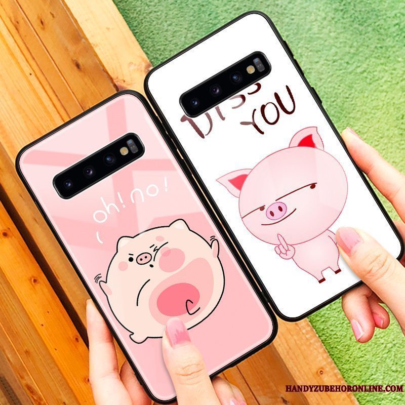 Etui Samsung Galaxy S10 Kreativ Lyserød Anti-fald, Cover Samsung Galaxy S10 Silikone Hærdet Glas Af Personlighed