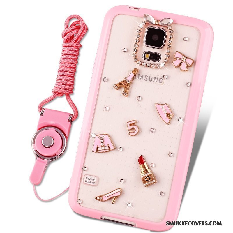 Etui Samsung Galaxy S5 Cartoon Lyserød Anti-fald, Cover Samsung Galaxy S5 Beskyttelse Tynd Hængende Ornamenter