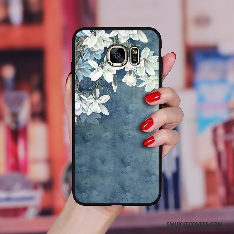 Etui Samsung Galaxy S6 Edge + Blød Kunst Vind, Cover Samsung Galaxy S6 Edge + Tasker Blå Hængende Ornamenter