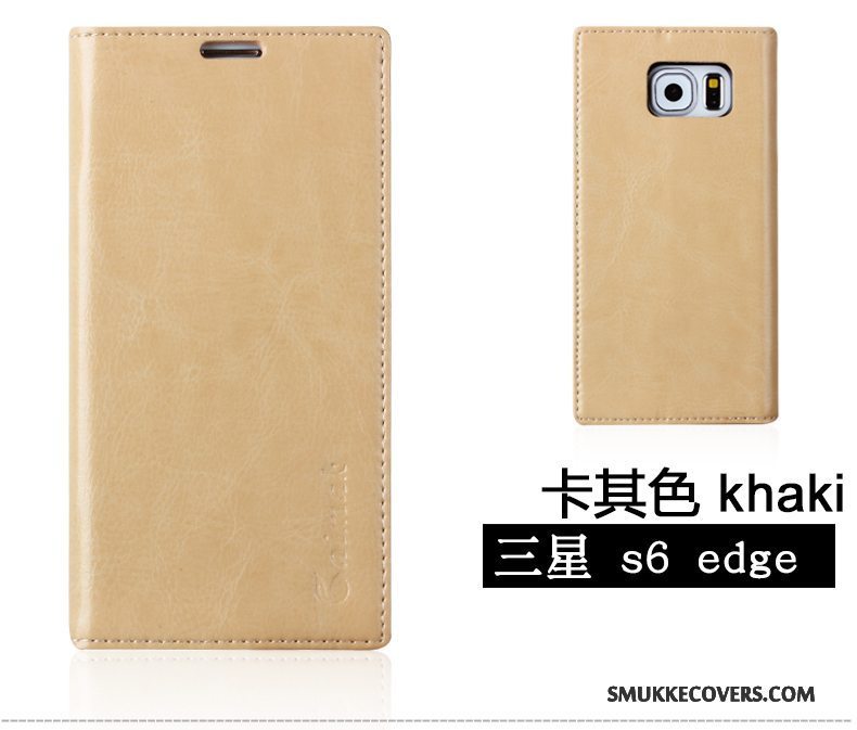Etui Samsung Galaxy S6 Edge Læder Guld, Cover Samsung Galaxy S6 Edge Beskyttelse