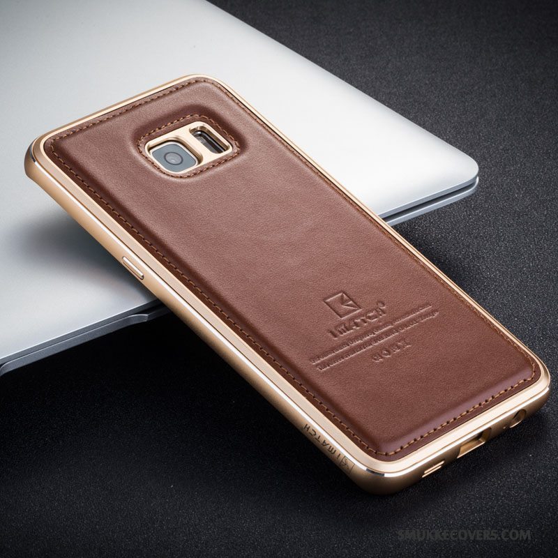 Etui Samsung Galaxy S6 Edge + Metal Telefon, Cover Samsung Galaxy S6 Edge + Læder