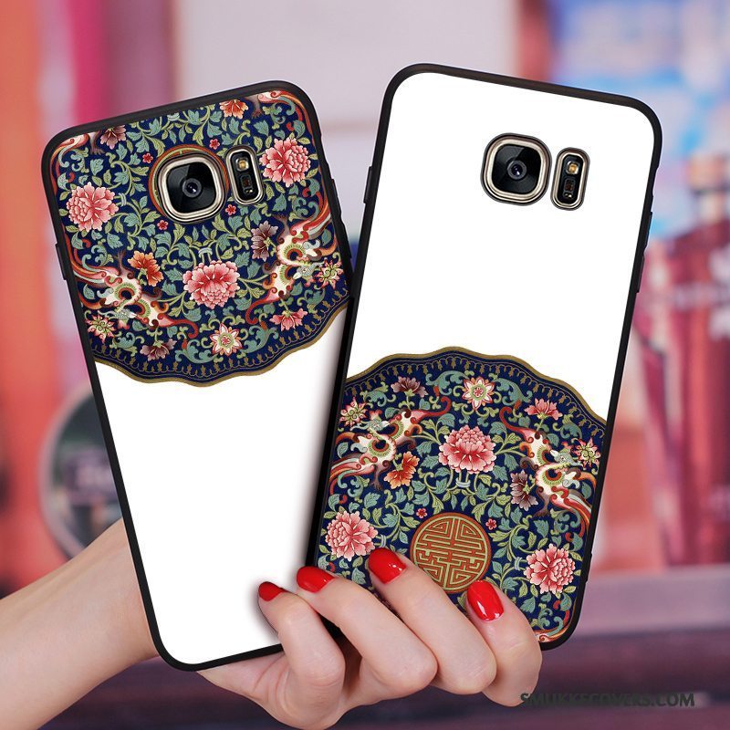 Etui Samsung Galaxy S6 Edge + Tasker Telefonaf Personlighed, Cover Samsung Galaxy S6 Edge + Silikone Anti-fald Blomster