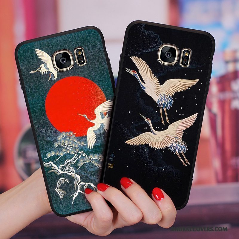 Etui Samsung Galaxy S6 Edge + Vintage Blå Hængende Ornamenter, Cover Samsung Galaxy S6 Edge + Blød Kinesisk Stil Anti-fald