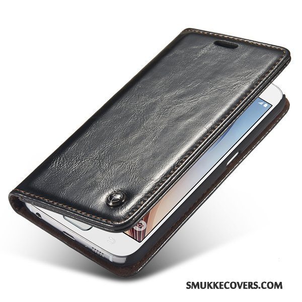 Etui Samsung Galaxy S6 Folio Sort Anti-fald, Cover Samsung Galaxy S6 Læder Telefon