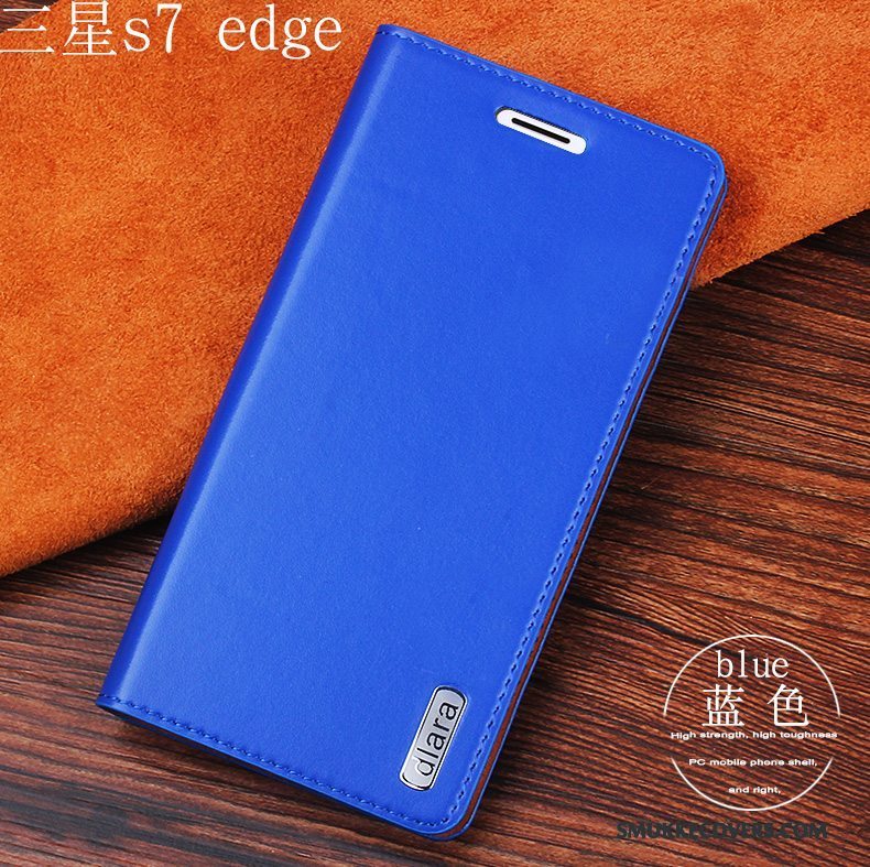 Etui Samsung Galaxy S7 Edge Læder Telefonblå, Cover Samsung Galaxy S7 Edge Folio Anti-fald
