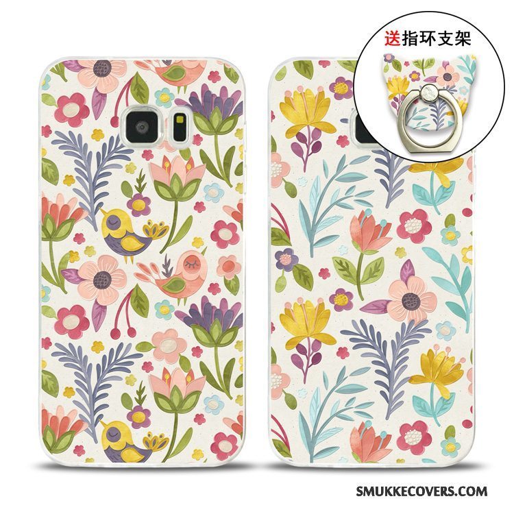 Etui Samsung Galaxy S7 Edge Relief Fugl Blomster, Cover Samsung Galaxy S7 Edge Silikone Telefon