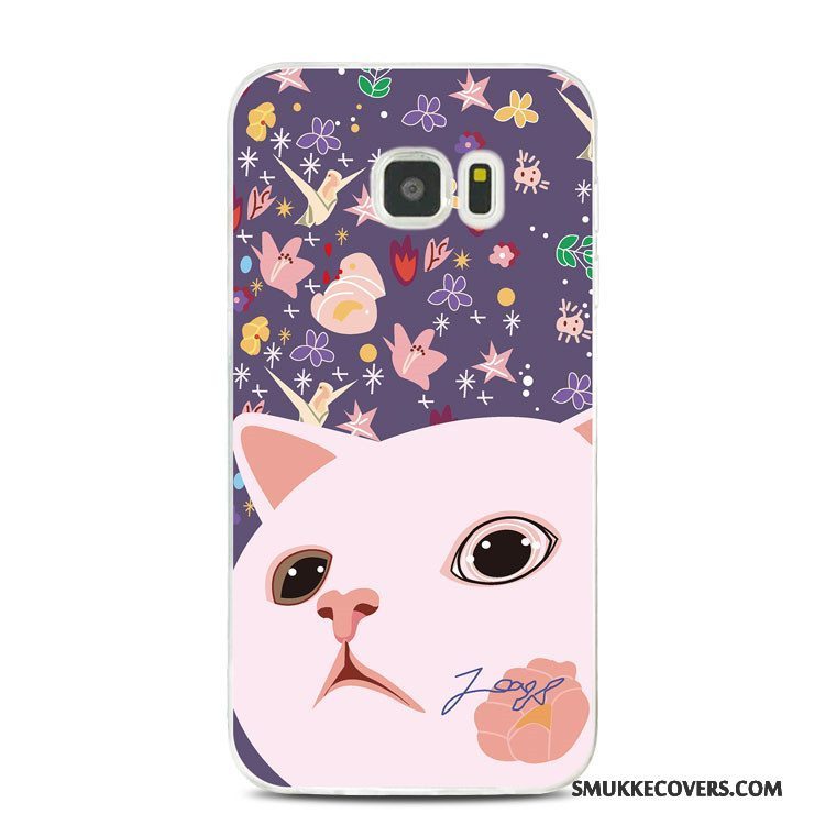 Etui Samsung Galaxy S7 Edge Support Blomster Telefon, Cover Samsung Galaxy S7 Edge Tasker Kat Lilla