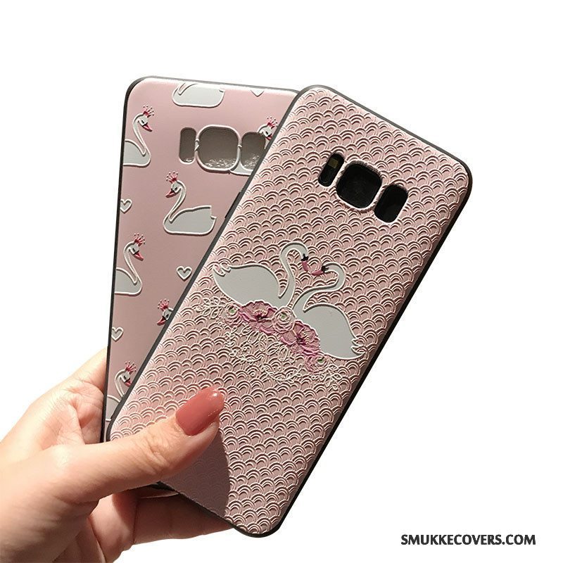 Etui Samsung Galaxy S8+ Blød Telefonnubuck, Cover Samsung Galaxy S8+ Relief Sort Lyserød