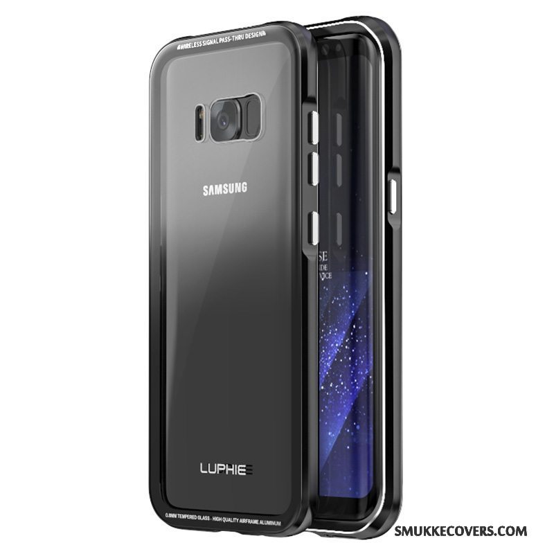 Etui Samsung Galaxy S8 Kreativ Ramme Hærdet Glas, Cover Samsung Galaxy S8 Metal Sort Telefon