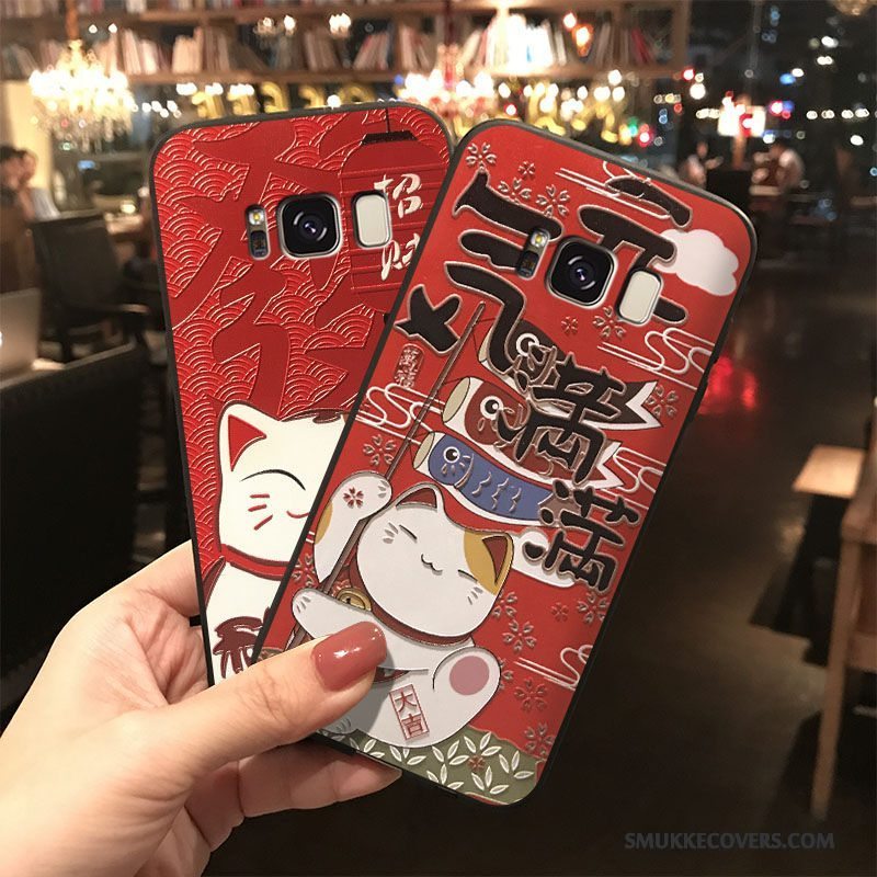 Etui Samsung Galaxy S8+ Tasker Rød Telefon, Cover Samsung Galaxy S8+ Silikone Hængende Ornamenter Kat