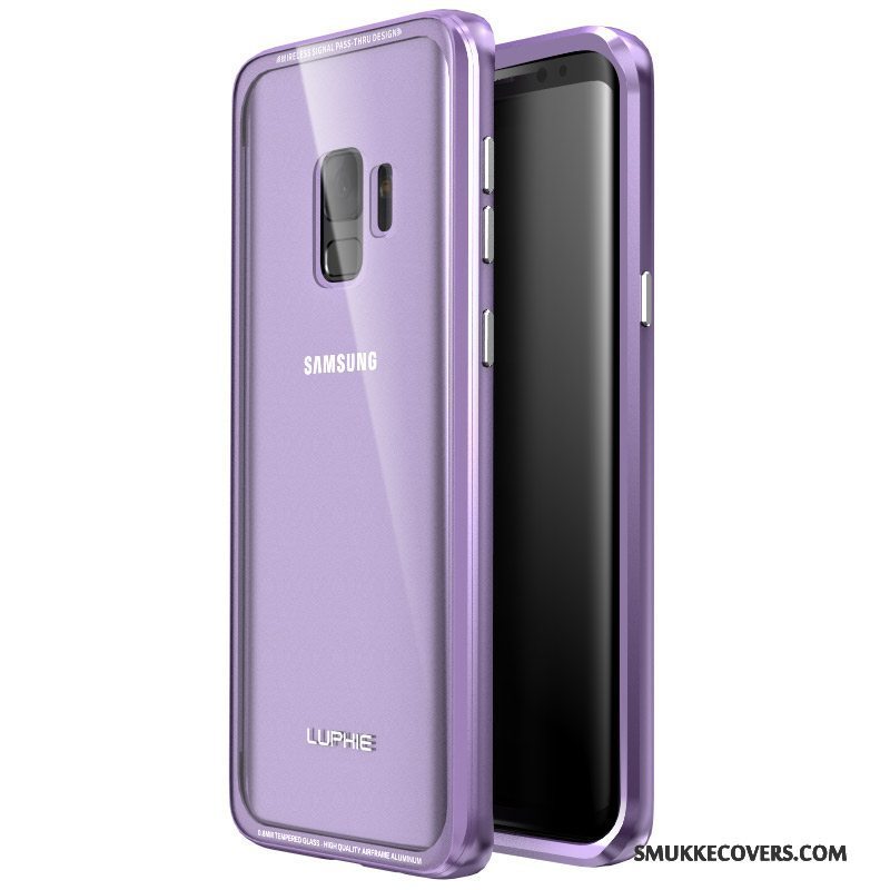 Etui Samsung Galaxy S9 Metal Ramme Hærdet Glas, Cover Samsung Galaxy S9 Tasker Telefonbagdæksel
