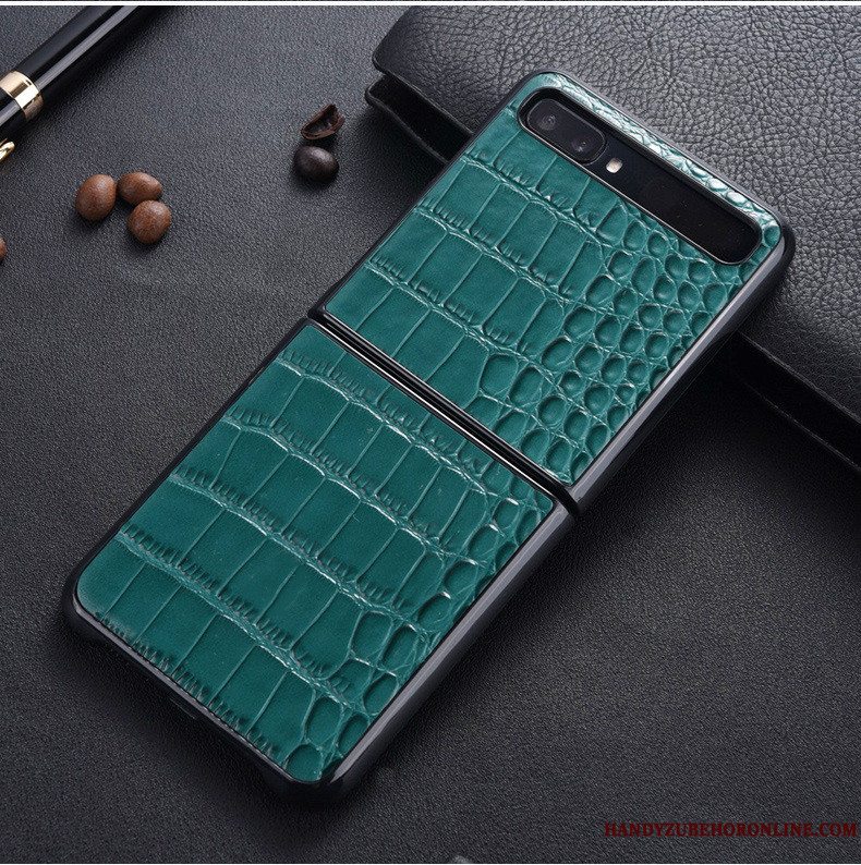 Etui Samsung Z Flip Læder Anti-fald Grøn, Cover Samsung Z Flip Beskyttelse Telefon