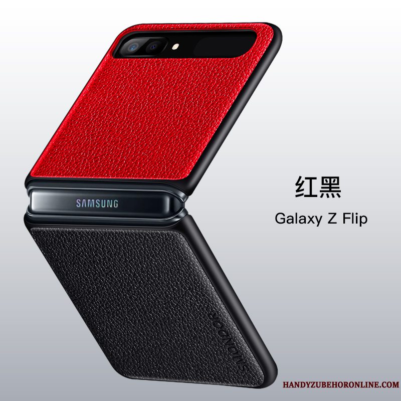Etui Samsung Z Flip Tasker Rød Ensartet, Cover Samsung Z Flip Læder Fold Telefon