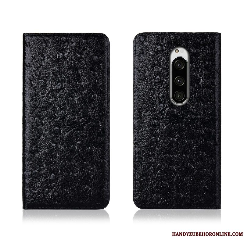 Etui Sony Xperia 1 Folio Mønster Sort, Cover Sony Xperia 1 Silikone Telefonny