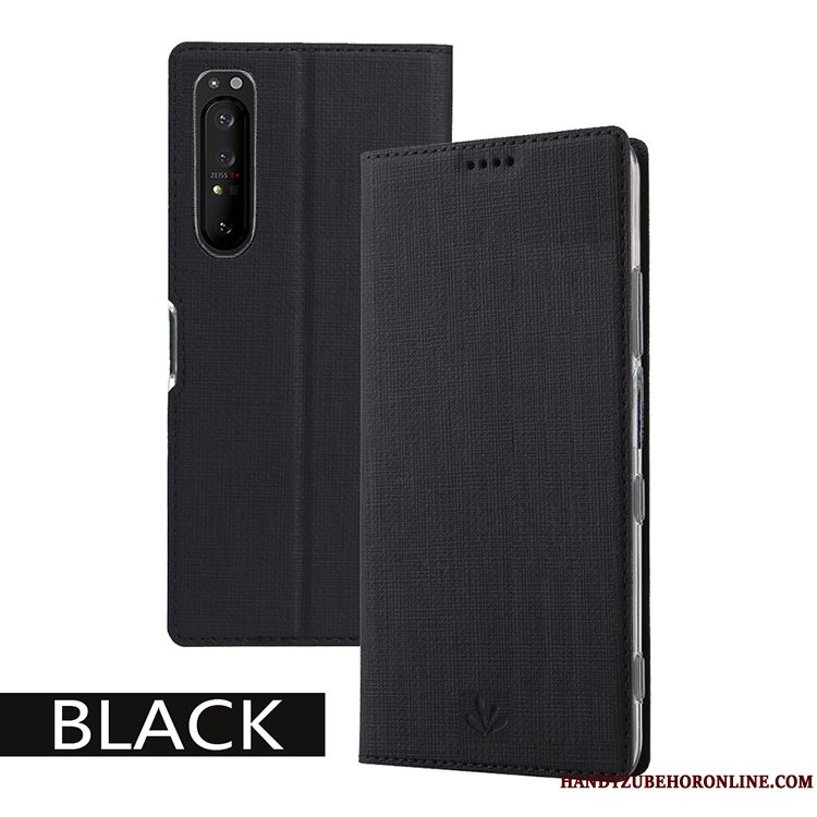 Etui Sony Xperia 1 Ii Support Klud Sort, Cover Sony Xperia 1 Ii Læder Mønster Kort