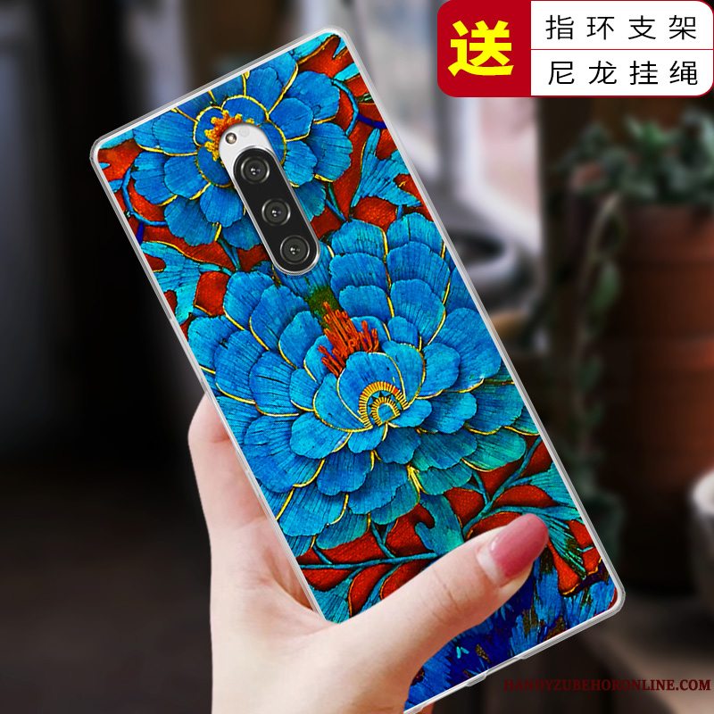 Etui Sony Xperia 1 Vintage Anti-fald Kinesisk Stil, Cover Sony Xperia 1 Beskyttelse Blå Telefon