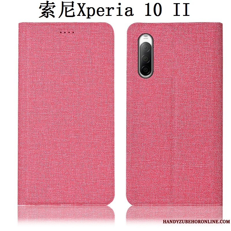 Etui Sony Xperia 10 Ii Folio Lyserød Bomuld Og Linned, Cover Sony Xperia 10 Ii Tasker Telefonanti-fald