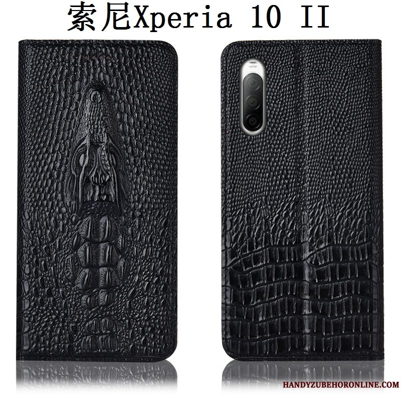 Etui Sony Xperia 10 Ii Folio Sort Telefon, Cover Sony Xperia 10 Ii Læder Anti-fald Krokodille