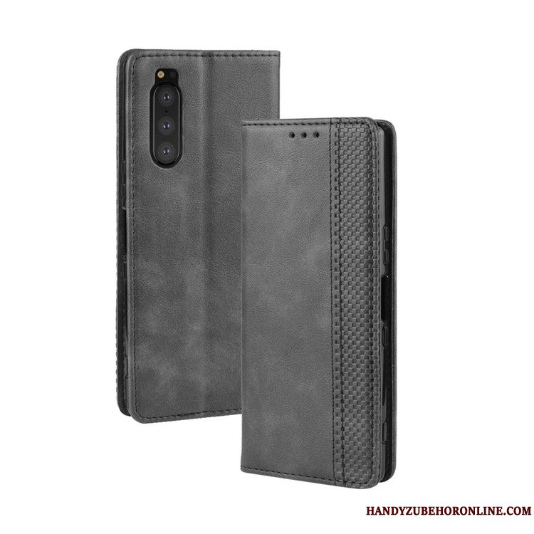 Etui Sony Xperia 5 Læder Sort Magnetisk, Cover Sony Xperia 5 Folio Telefon