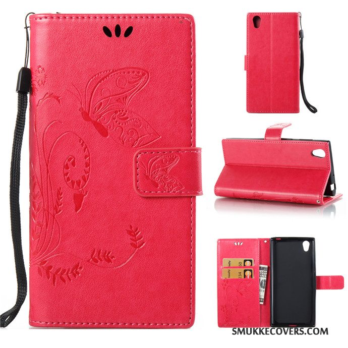 Etui Sony Xperia L1 Folio Rød Telefon, Cover Sony Xperia L1 Silikone Hængende Ornamenter