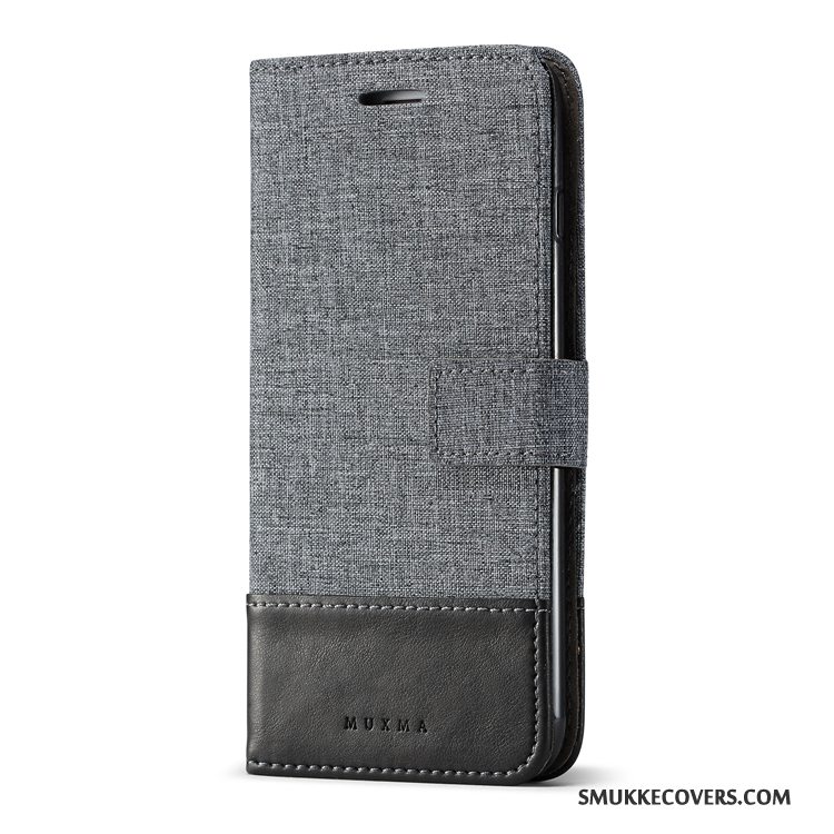 Etui Sony Xperia L1 Læder Lærred Sort, Cover Sony Xperia L1 Support Telefonsplejsning